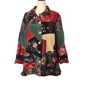 Fresh Groove Patchwork Velvet Embroidered Jacket 1X Made USA